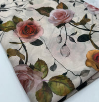 Beige Floral Mesh Fabric Stretch