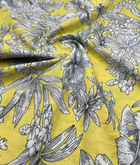 Yellow White Floral Lightweight Crepe Fabric 70GSM Non Stretch