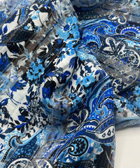 Blue Black Floral Lightweight Fabric 80GSM Non Stretch