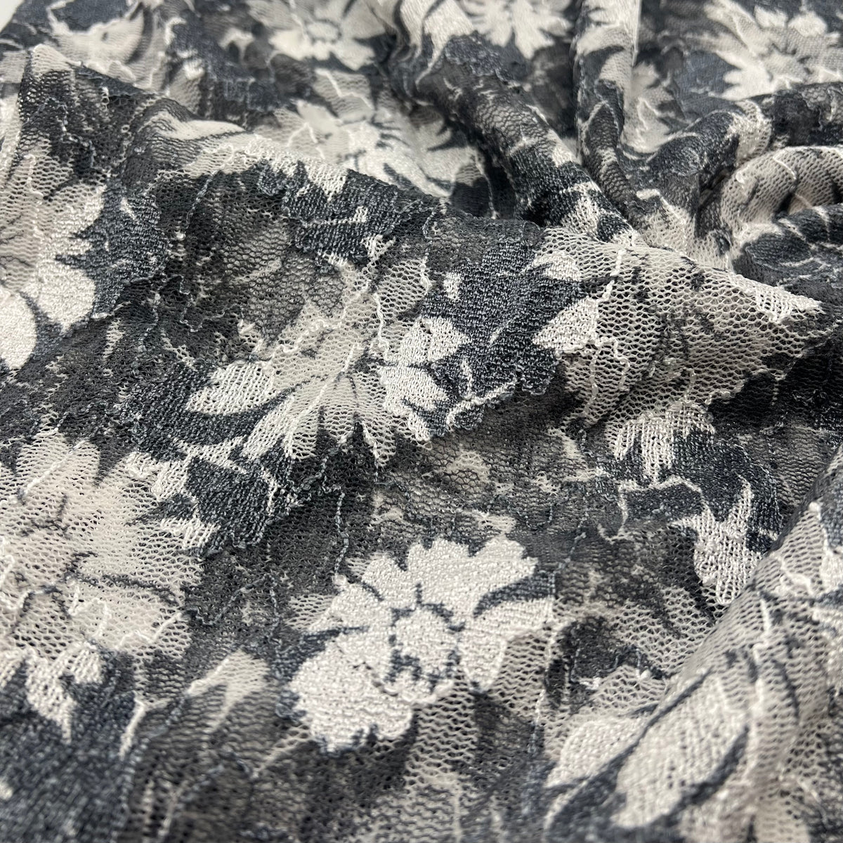 Light Grey Ivory Floral Lace Fabric Stretch