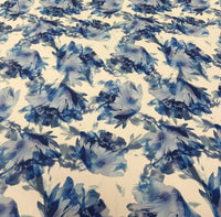 Blue Large Floral Print ITY Fabric 2 Way Stretch