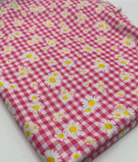 Pink Gingham Daisy Lightweight Stretch Fabric