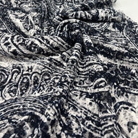 Navy Cream Vintage Paisley Lace Fabric Stretch