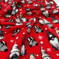 Festive Gnomes French Terry Loopback Cotton Jersey Lycra 4 Way Stretch