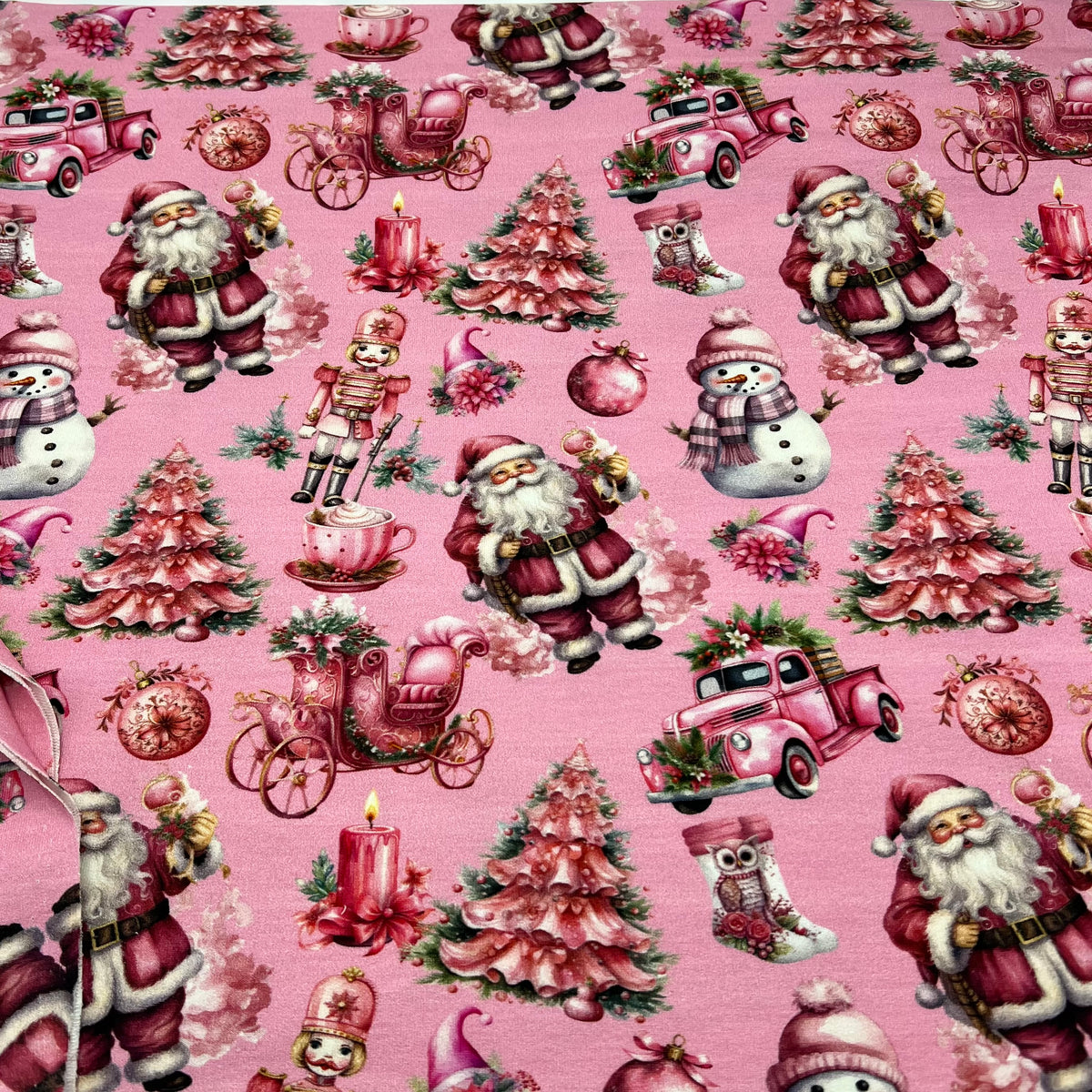 Pink Christmas French Terry Loopback Cotton Jersey Lycra 4 Way Stretch
