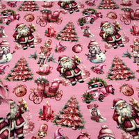 Pink Christmas French Terry Loopback Cotton Jersey Lycra 4 Way Stretch