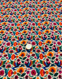 Folk Art Birds Print Cotton Stretch Jersey 200 GSM 95/5 Lycra 4 Way Stretch