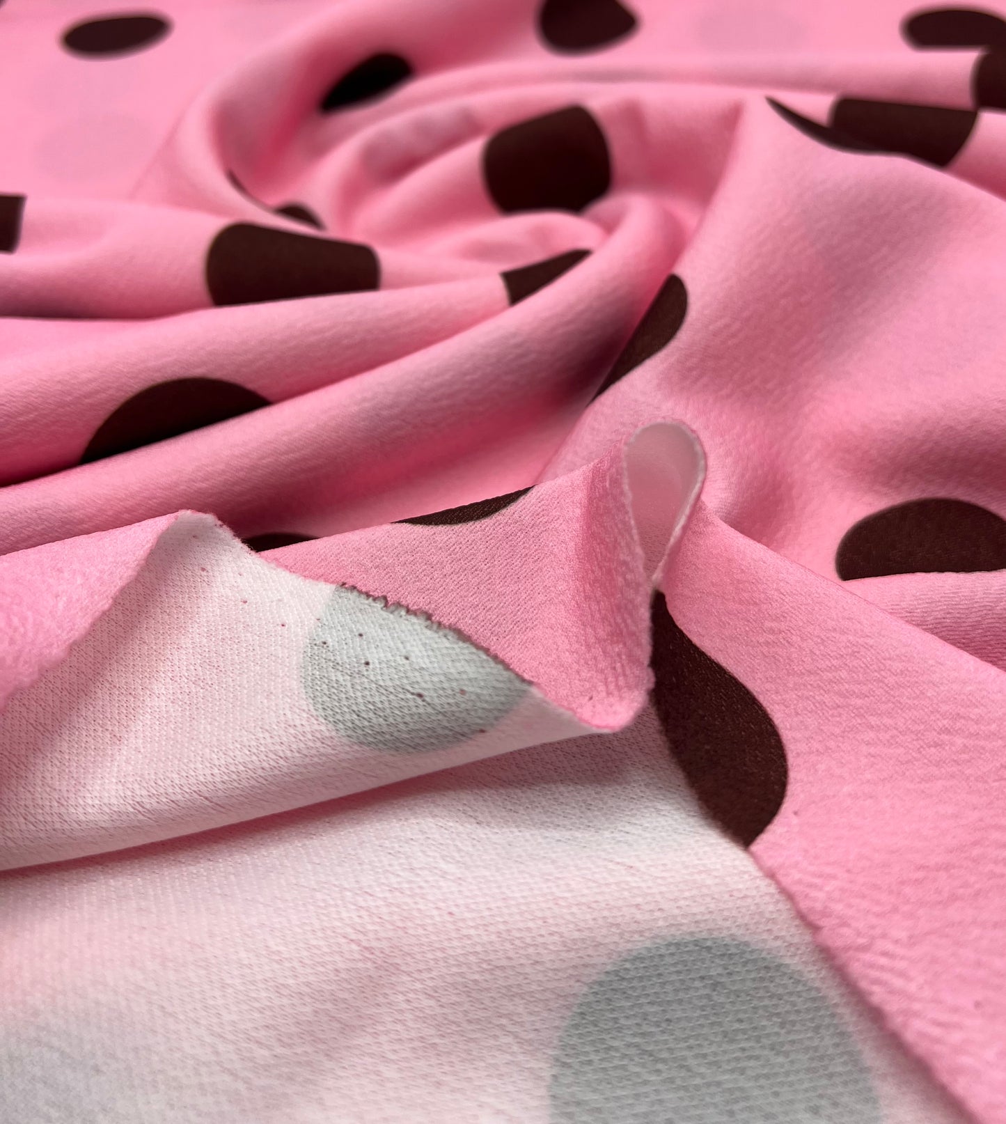 Baby Pink Brown Large Polka Print Liverpool Bullet Stretch Fabric
