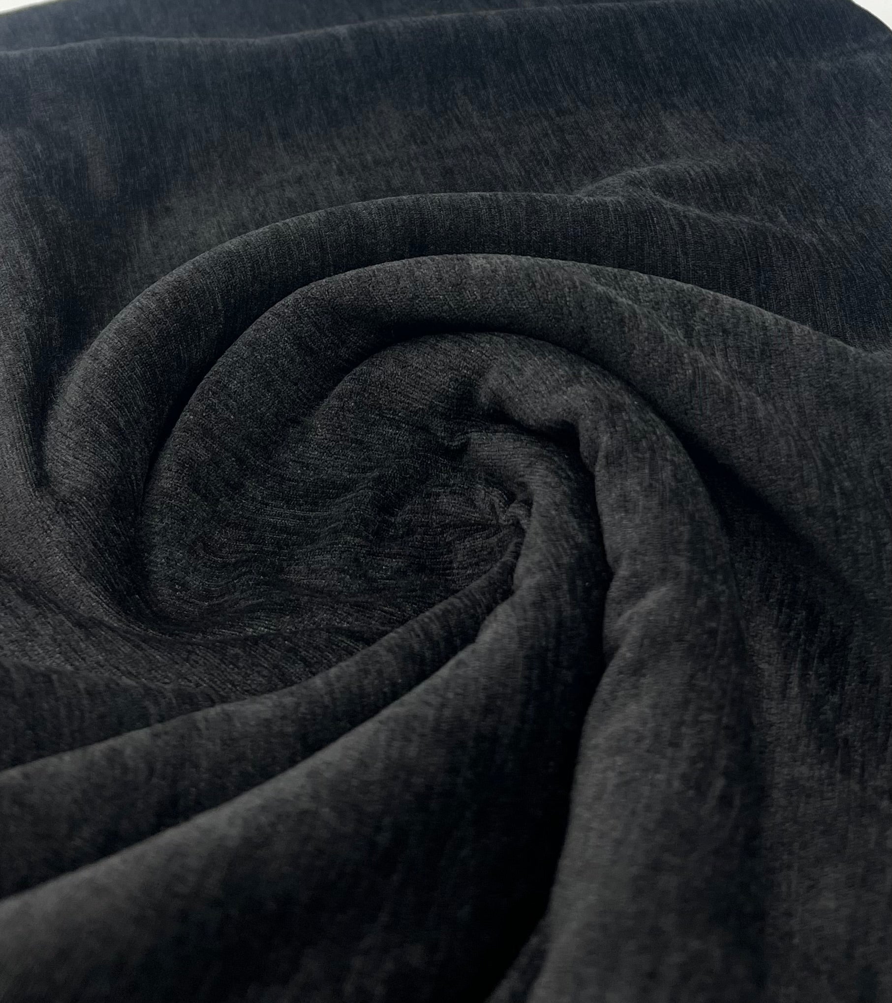 Black Wool Poly Blend Flannel Non Stretch Fabric