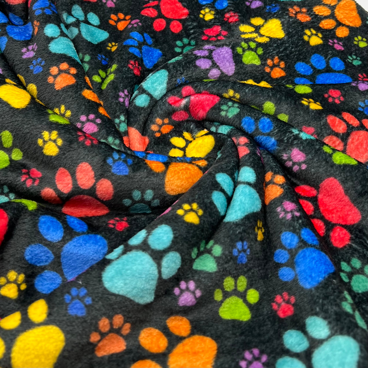 Rainbow Paw Prints Cuddle Fleece Fabric Blanket Loungewear