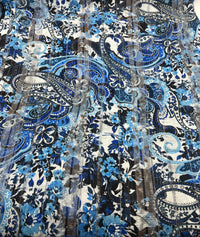 Blue Black Floral Lightweight Fabric 80GSM Non Stretch