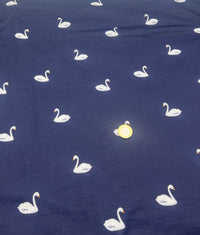 Navy Swan Print Spun Poly Stretch Fabric