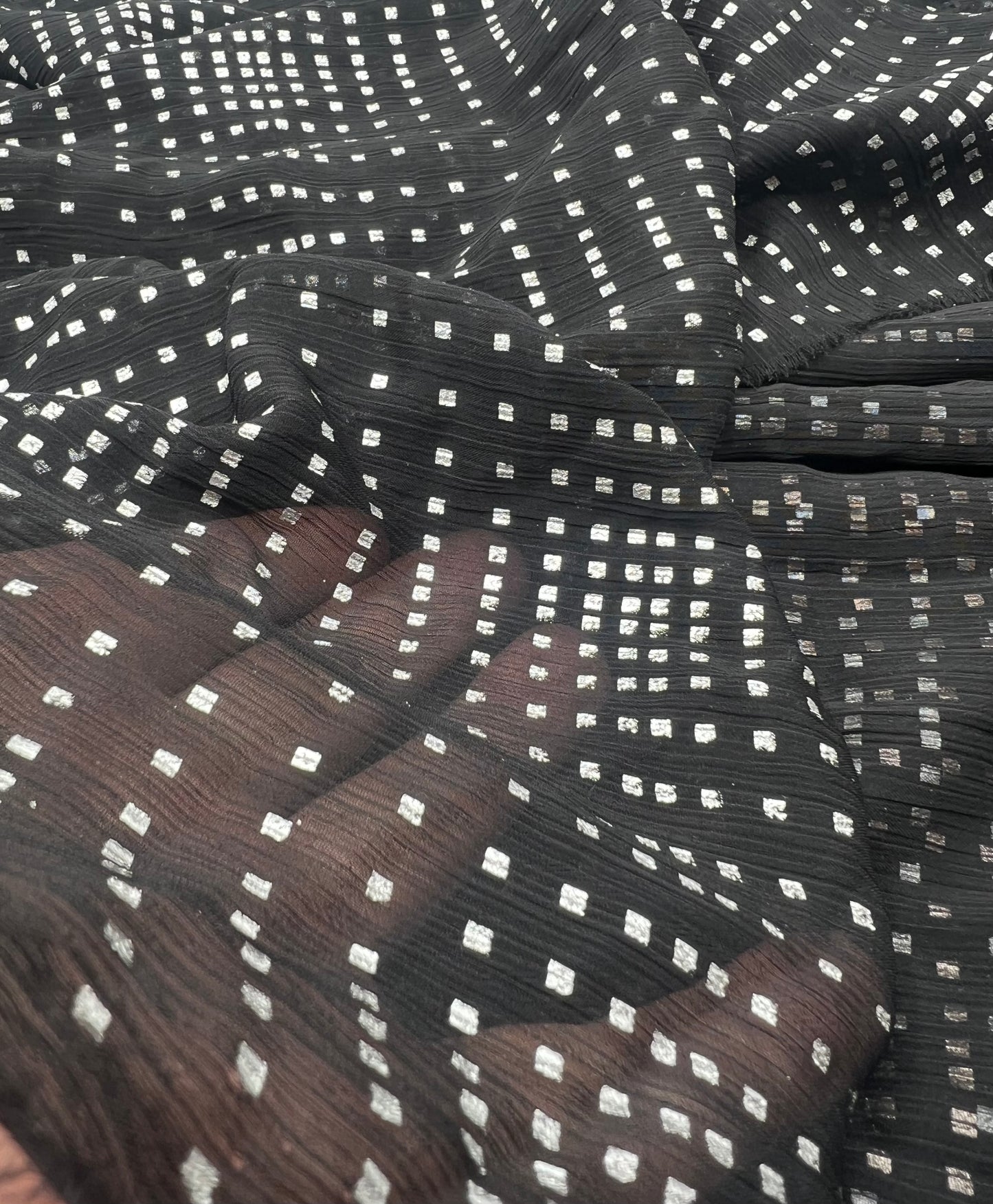 Black Silver Square Printed Chiffon Dress Fabric