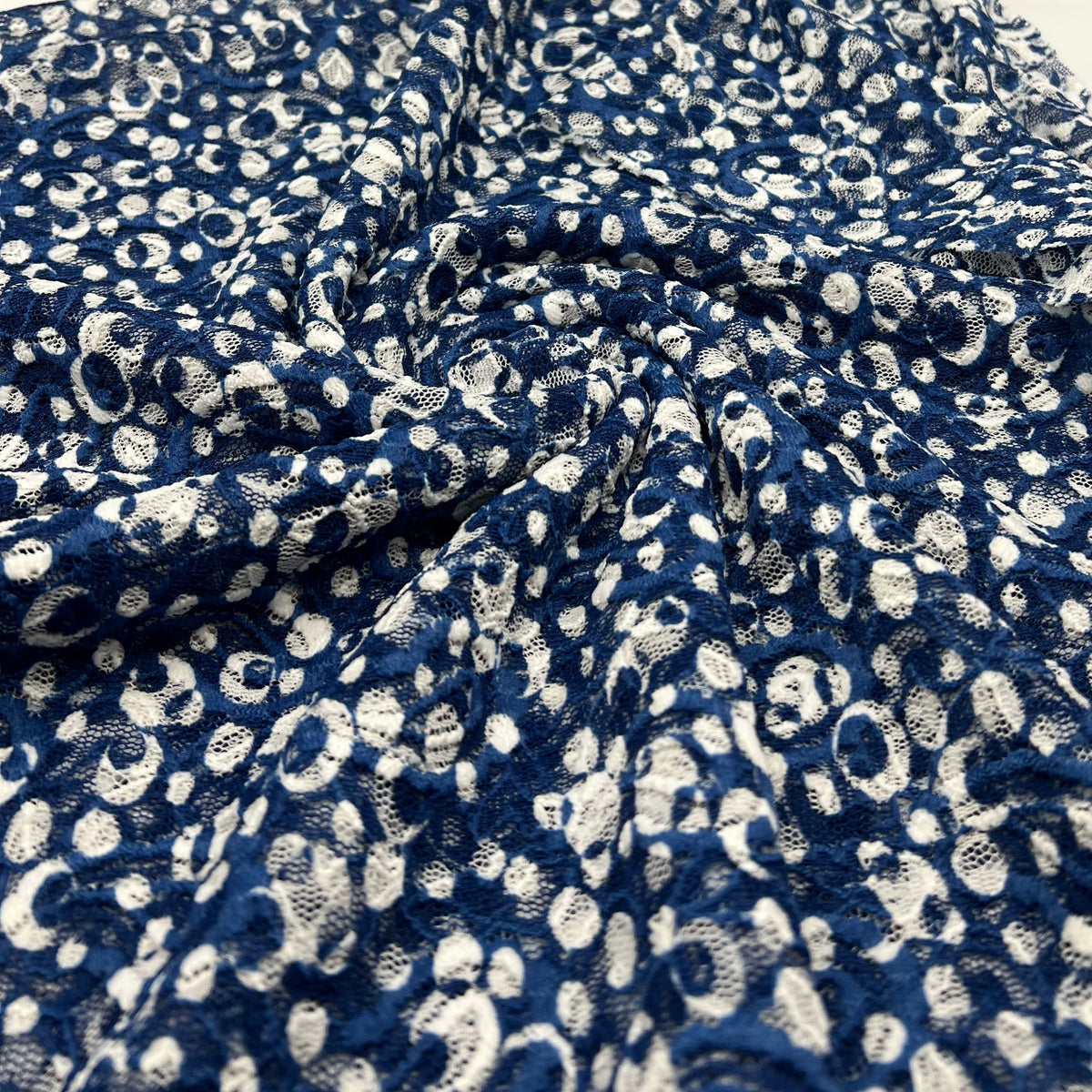 Blue & Cream Abstract Spot Fabric Stretch