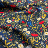 Dark Meadow Floral Print Cotton Needlecord Non Stretch Fabric