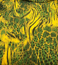 Green Yellow Animal Lightweight Crepe Fabric 160GSM Non Stretch