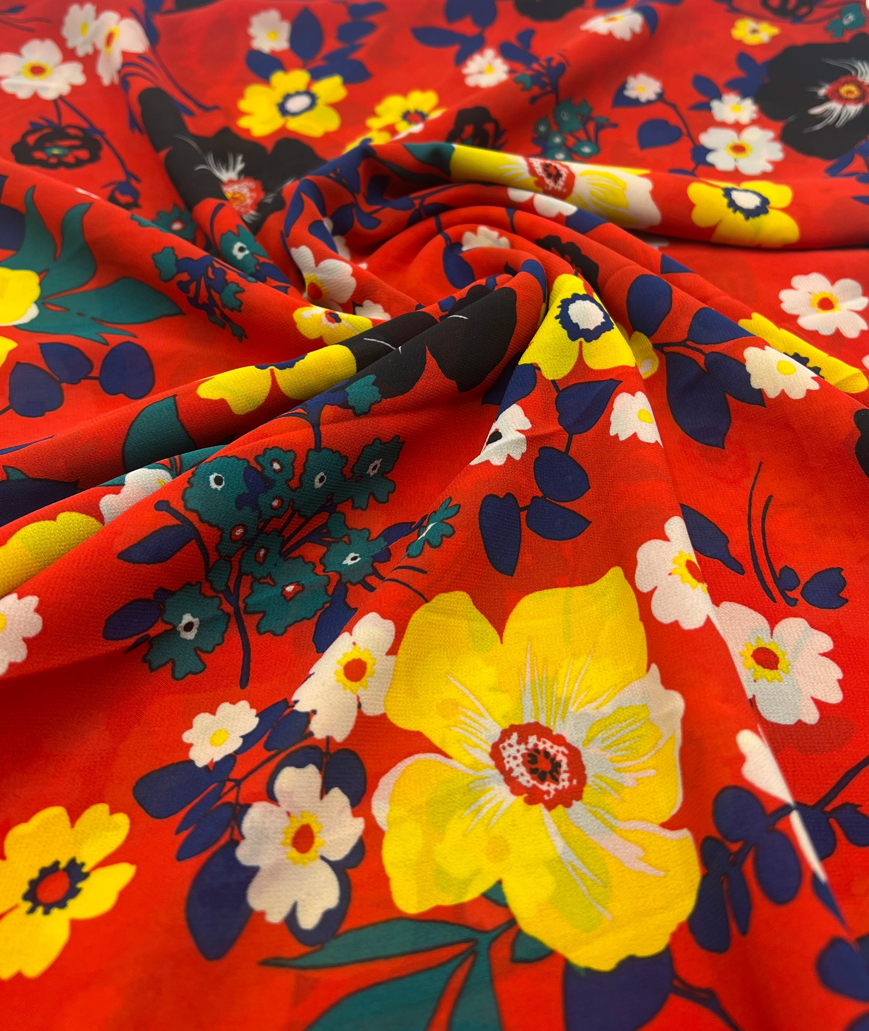 Red Floral Printed Chiffon Dress Fabric – T9 Fabrics