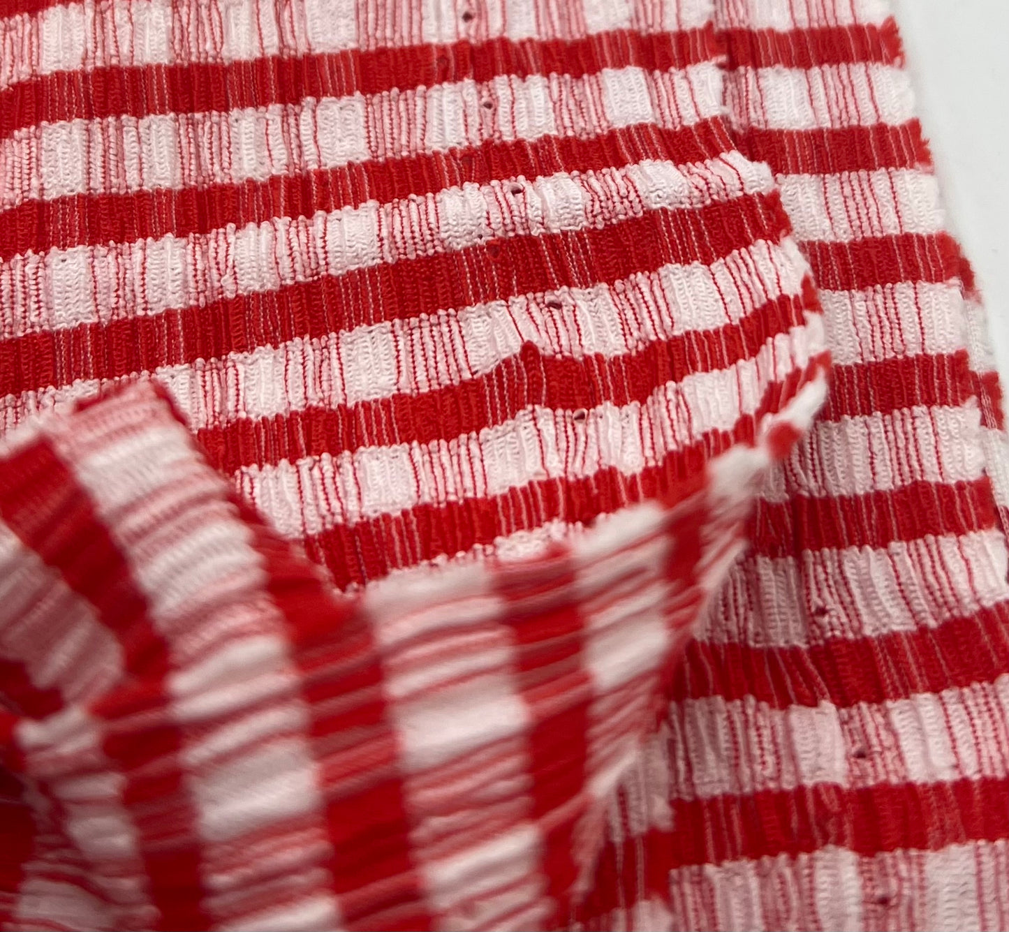 Red Gingham Detail Print Lightweight Crinkle Crepe Fabric