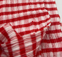 Red Gingham Detail Print Lightweight Crinkle Crepe Fabric