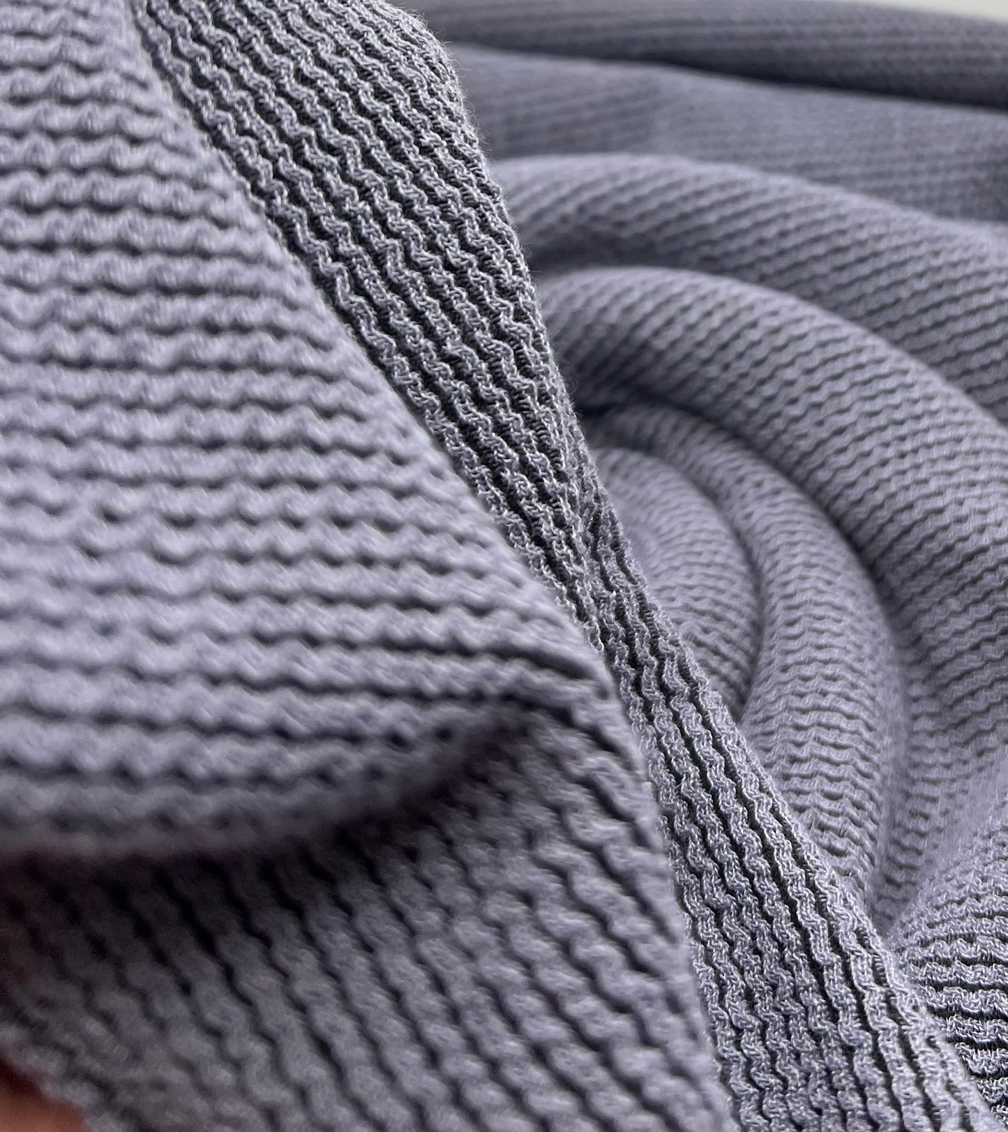 Slate Grey & Black Crinkle Rope Rib Stretch Fabric