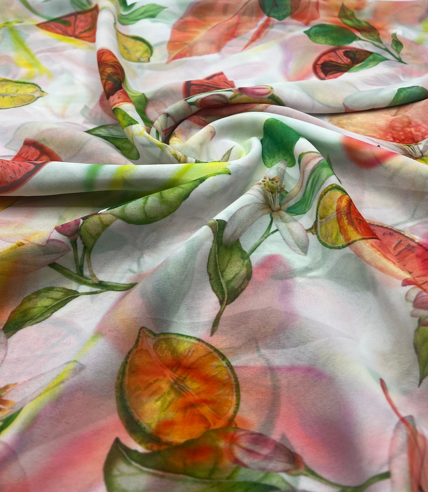 Exotic Floral Fruit Printed Chiffon Dress Fabric