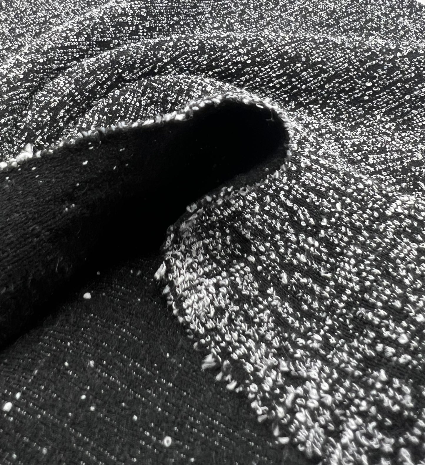 Black Grey Slubbed Knit Textured Stretch Fabric