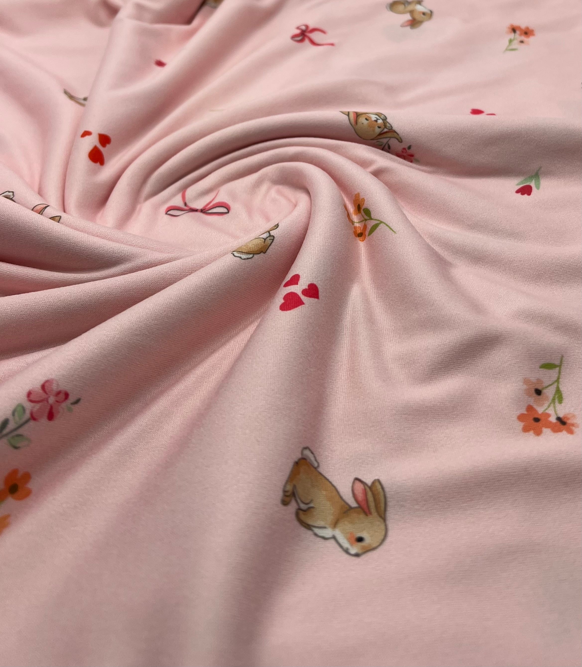 Easter Bunny Heart Super Soft Print Spun Poly Stretch Fabric
