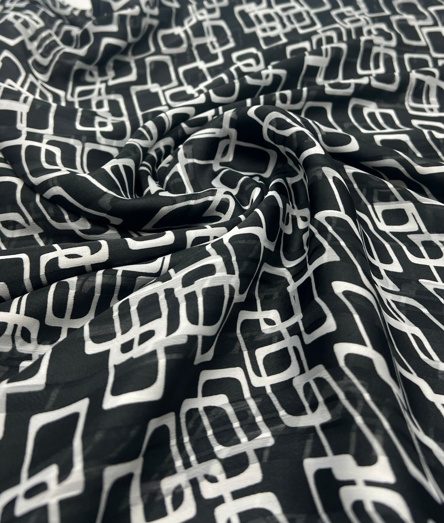 Black White Rectangles Printed Chiffon Dress Fabric