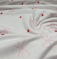 Soft Pink Heart Bow Super Soft Print Spun Poly Stretch Fabric