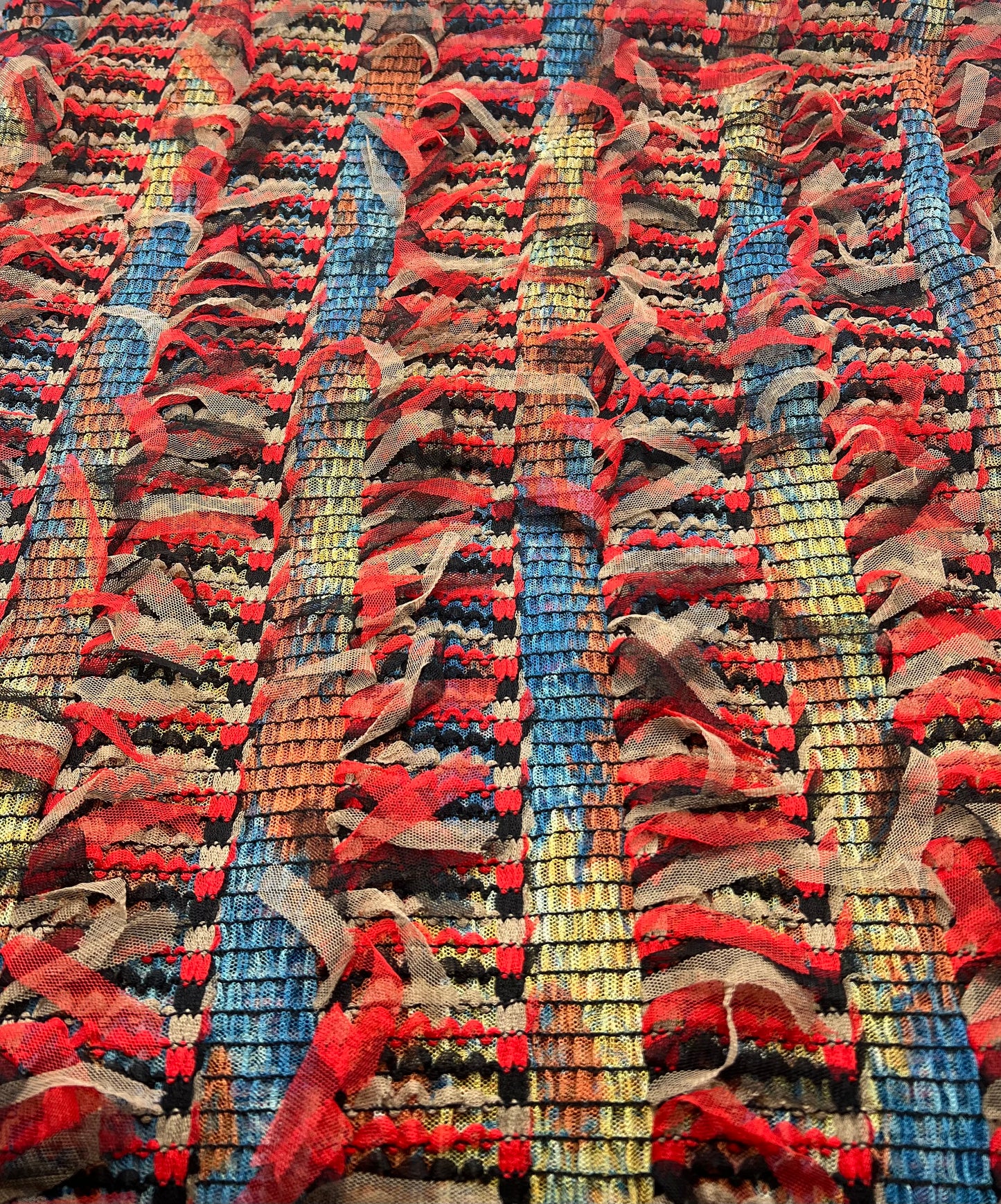 Colorful Mix Textured Mesh Tassel Fabric 2 Way Stretch