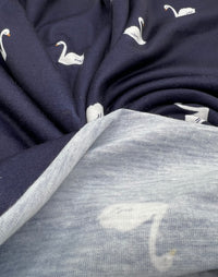 Navy Swan Print Spun Poly Stretch Fabric