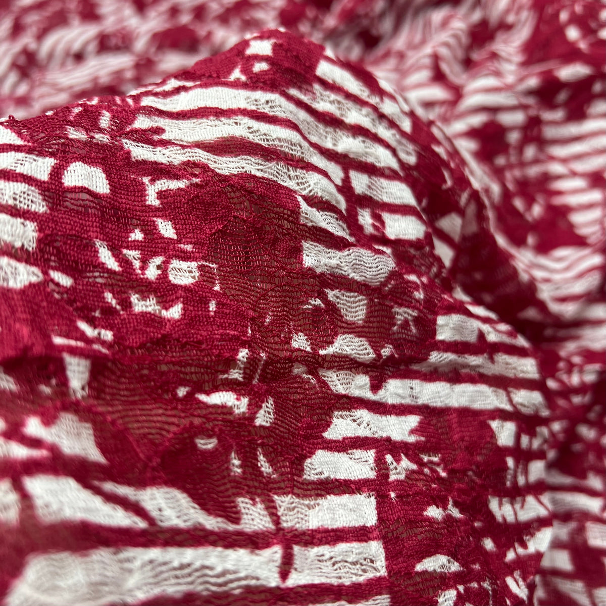 Dark Red Cream Floral Lace Fabric Stretch