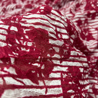 Dark Red Cream Floral Lace Fabric Stretch