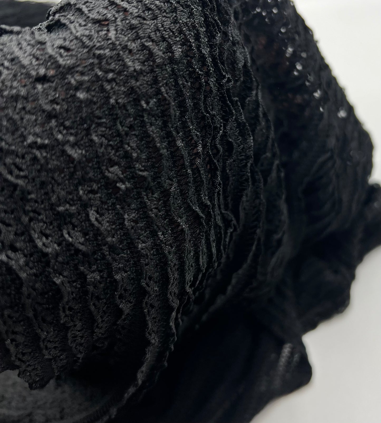 Black Ruffle Crochet Frill Knitted Stretch Fabric 300GSM