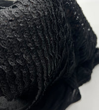 Black Ruffle Crochet Frill Knitted Stretch Fabric 300GSM