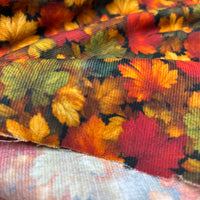 Leaf Print Cotton Needlecord Non Stretch Fabric