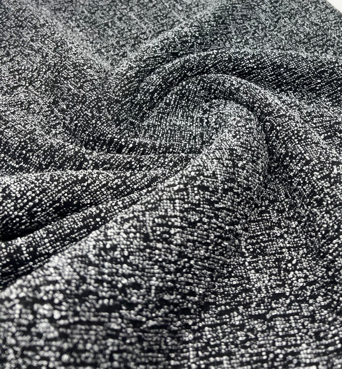 Black Grey Slubbed Knit Textured Stretch Fabric