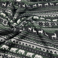 Green Fairisle Christmas Melange Brushed Back Knit Stretch Fabric