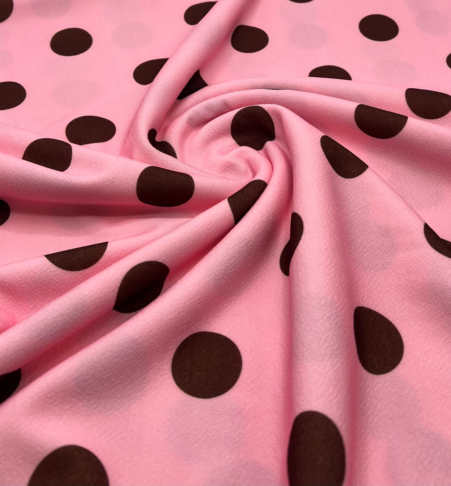 Baby Pink Brown Large Polka Print Liverpool Bullet Stretch Fabric