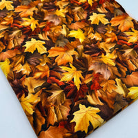 Brown Leaves Print Cotton Jersey 200 GSM 95/5 Lycra 4 Way Stretch