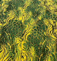 Green Yellow Animal Lightweight Crepe Fabric 160GSM Non Stretch