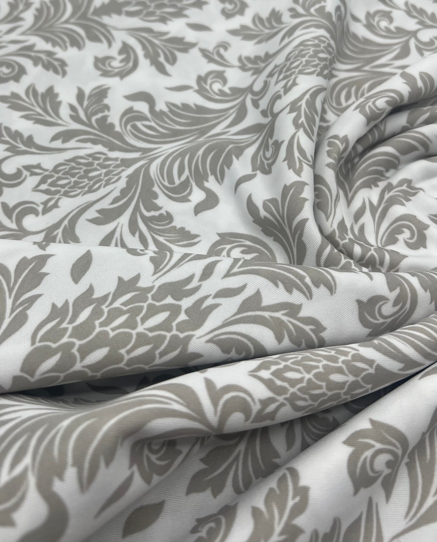 Ivory Grey Floral Lightweight Stretch Fabric