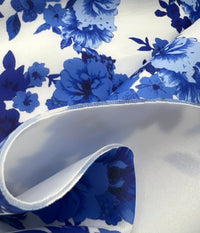 White Blue Floral Scuba Foam 3D Mono Jersey Fabric 2 Way Stretch
