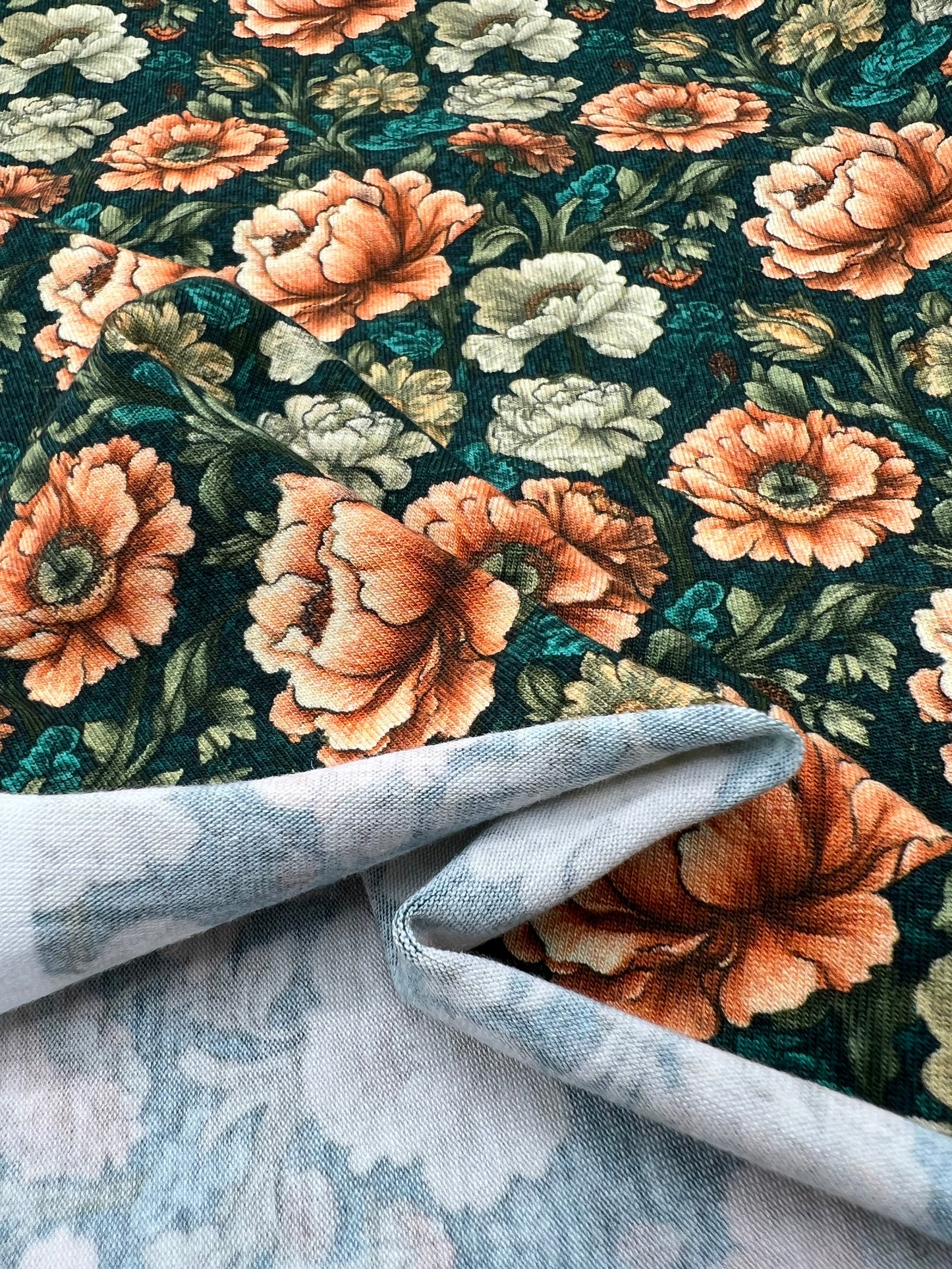 Vintage Roses Print Cotton Stretch Jersey 200 GSM 95/5 Lycra 4 Way Stretch