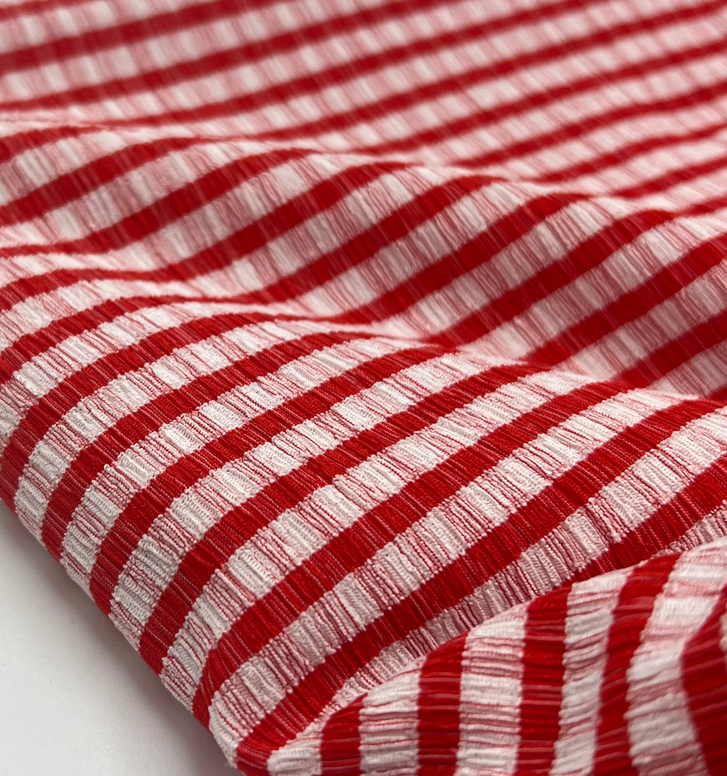 Red Gingham Detail Print Lightweight Crinkle Crepe Fabric