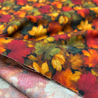 Leaf Print Cotton Needlecord Non Stretch Fabric