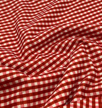 Red Gingham Check Print Lightweight Bubble Crepe Fabric