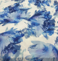 Blue Large Floral Print ITY Fabric 2 Way Stretch