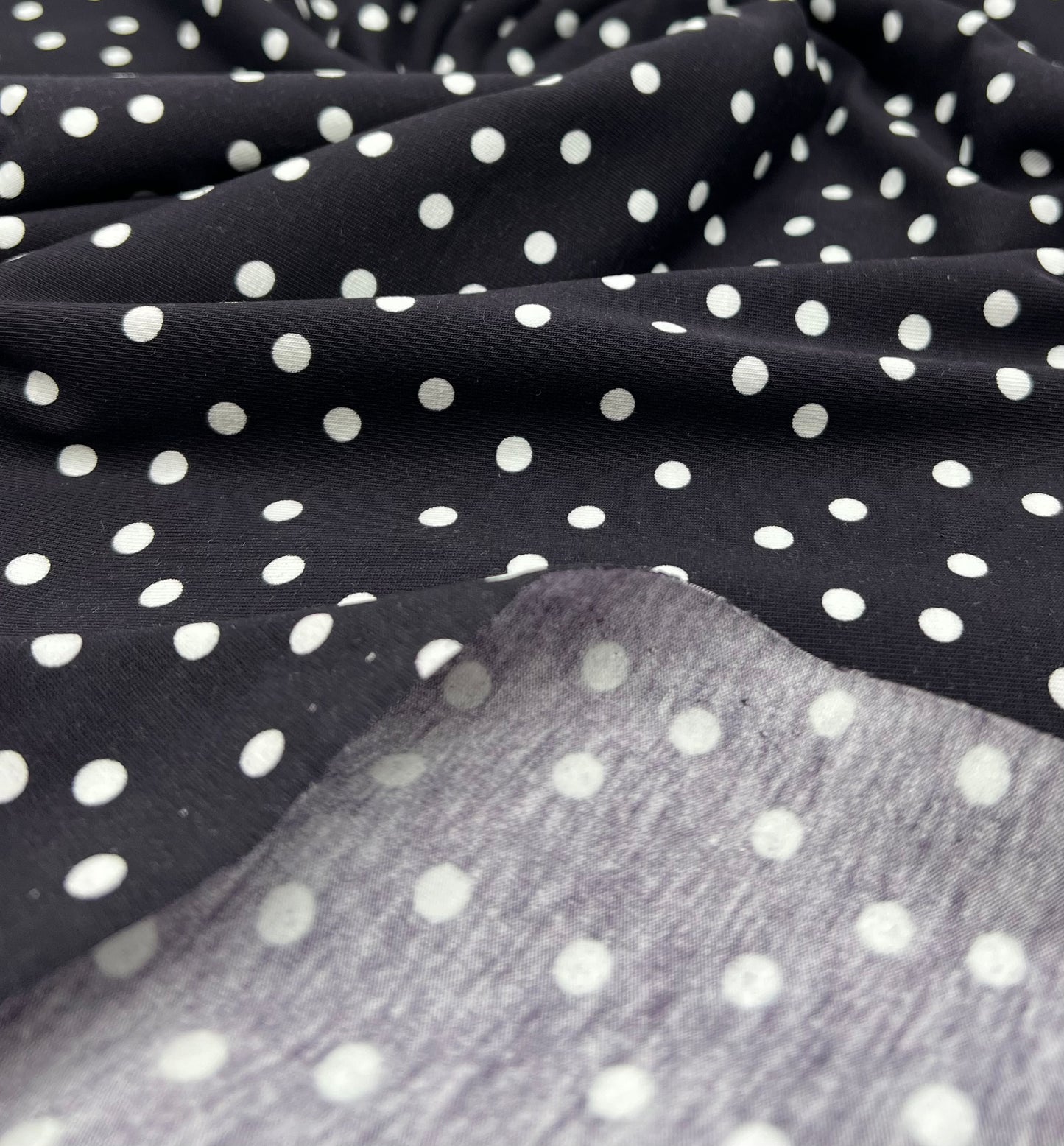 **SALE** Black Polka Spot Cotton Stretch Jersey 200 GSM 95/5 Lycra 4 Way Stretch