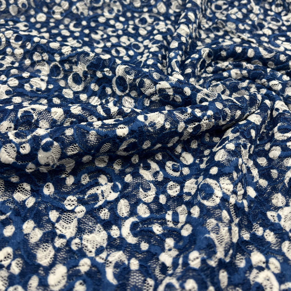 Blue & Cream Abstract Spot Fabric Stretch